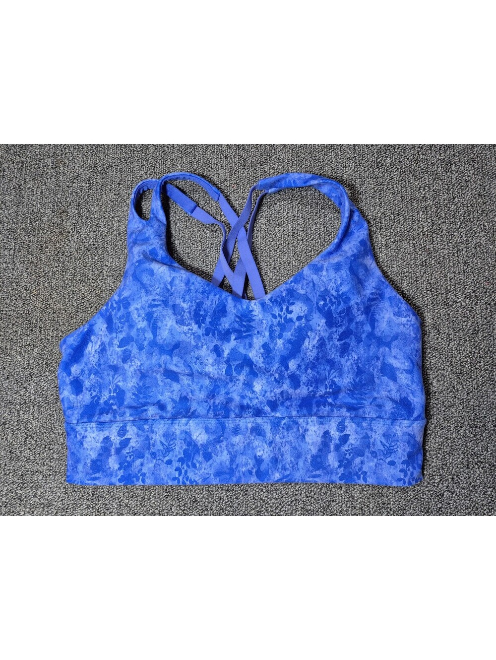 Size L Freely Blue Floral Longline Sports Bra Crisscross Back Removable Cups